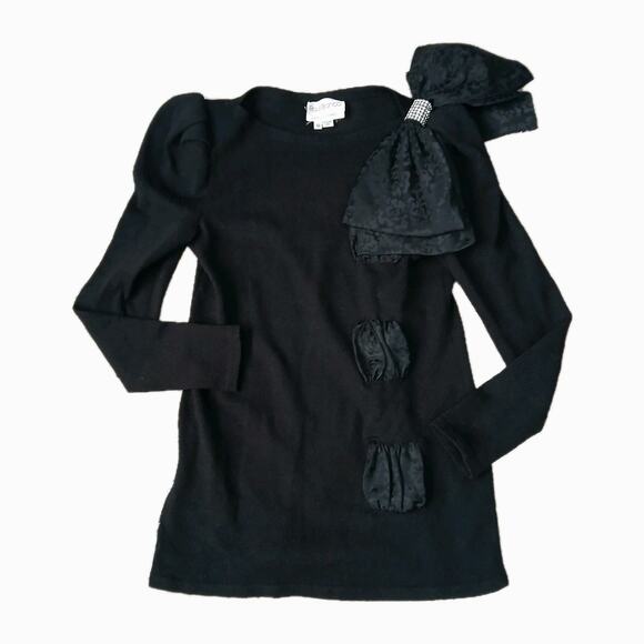 Raul Blanco Jackets & Blazers - Vintage Raul Blanco Black Knit Sweater Dress Sz 12 Rhinestone Bow Glam Statement
